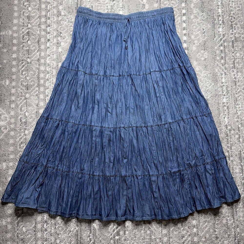 Alfred Dunner Denim Tiered Broomstick Maxi Skirt Western Rodeo Size 18 Peasant
